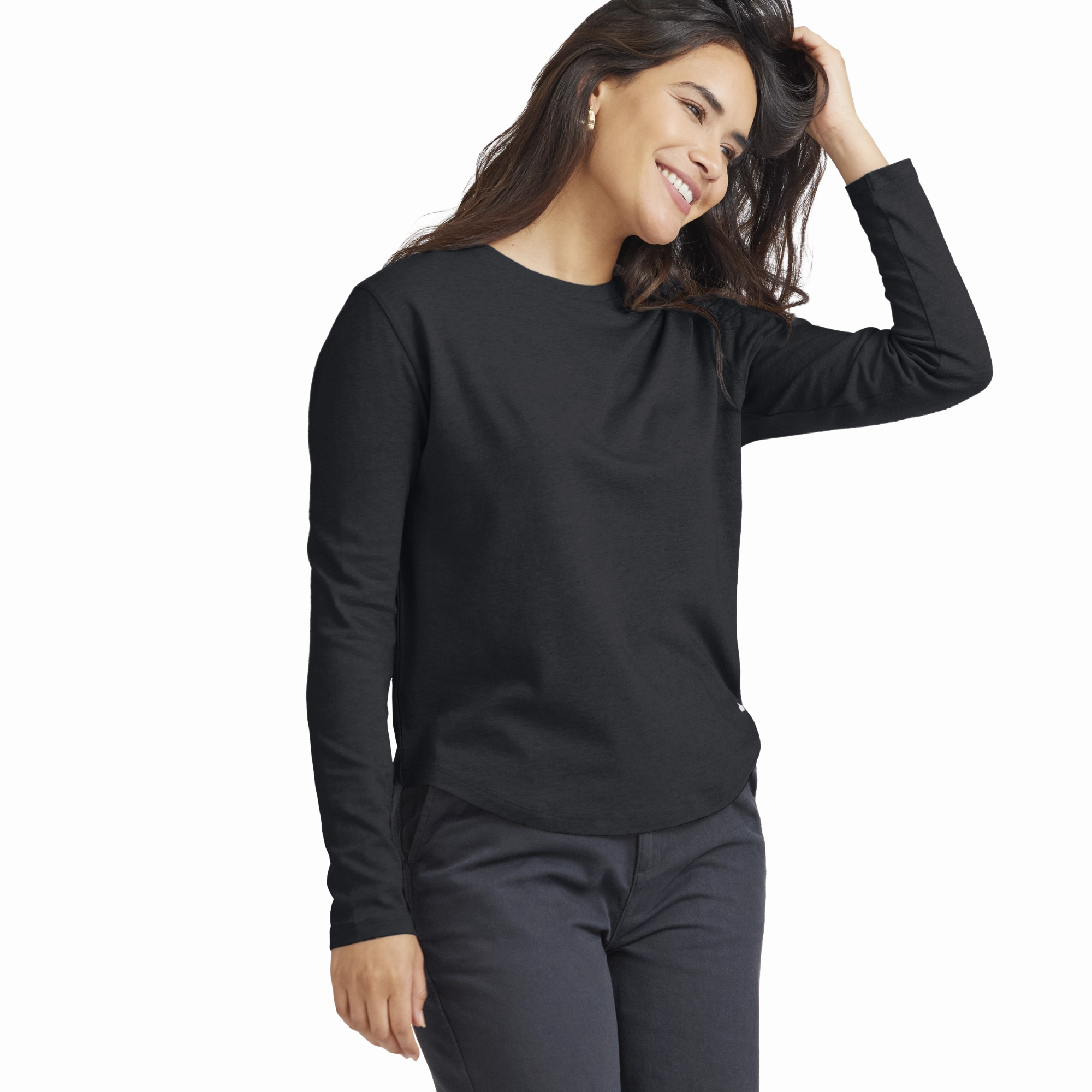 Stylish Scarf Women's Soft Merino Long Sleeve Tee - True Black