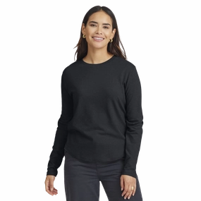 Women's Soft Merino Long Sleeve Tee - True Black Seasonal Fashion Slim Fit Jeans