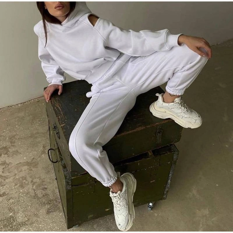 Cozy clothing Women's Solid Casual Simple Sports Hooded Sweater Trousers Suit