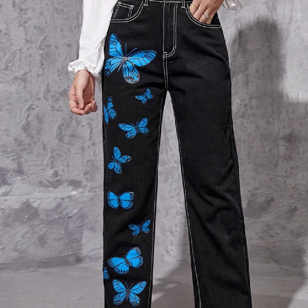 Easy Fashion Night Out Traveler Gear Stylish Women's Straight Tube Dark Blue Trousers