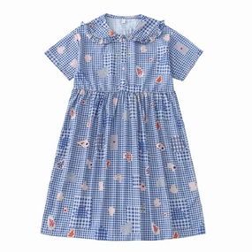 Women's Summer Chiffon Dress with Cartoon Print and Peter Pan Collar Casual day dress