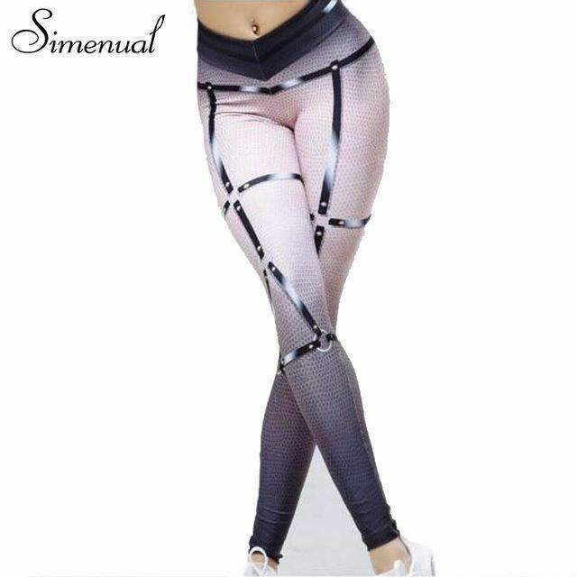Women's White/Gray/Black Stripe Fitness Leggings Polyvinyl Chloride