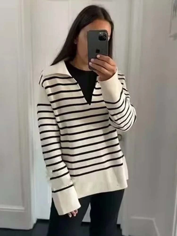 Women Sweater 2023 Autumn Fashion Stripe Knitting Sweaters UltraQuietMaterial
