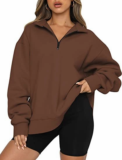 Women Sweatshirts Zip Turndown Collar Loose Casual Tops Clothes Abstract print Running wear