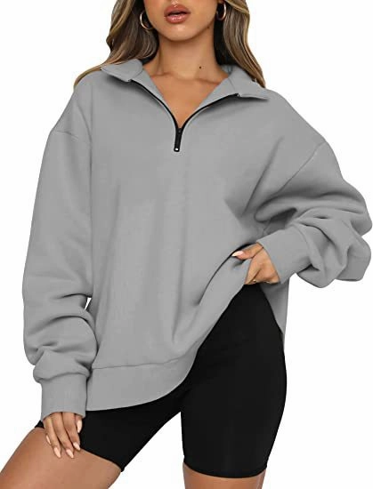 Women Sweatshirts Zip Turndown Collar Loose Casual Tops Clothes Comfort Piece