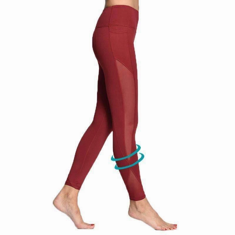 Women Yoga Compression Pants Mesh Leggings Pants Elastic Tights Sexy Yoga Capri with Pocket for Workout Gym Jogging Flatlock stitching Sporty Look