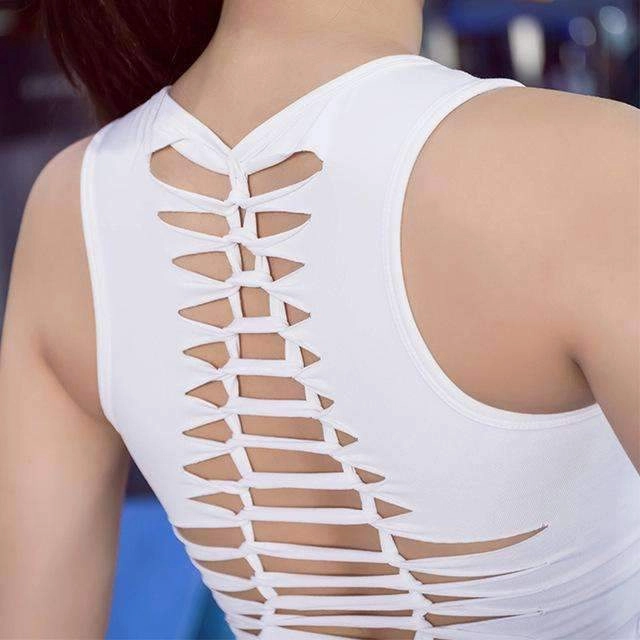 Women Yoga Top Sexy Sport T Shirt Back Hollow Out Tops Sleeveless Quick Dry Fitness Clothing Sports Gym Running Sports Shirts zipper pull Trendy Outfit