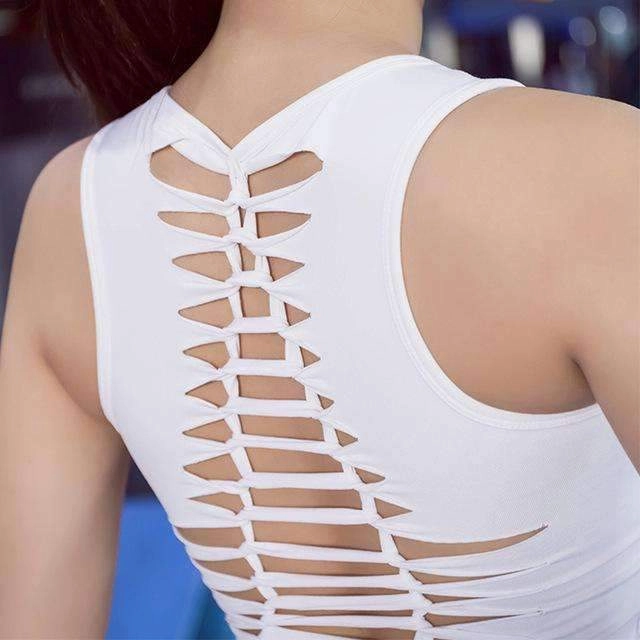 Elasticity fitness gear Women Yoga Top Sexy Sport T Shirt Back Hollow Out Tops Sleeveless Quick Dry Fitness Clothing Sports Gym Running Sports Shirts
