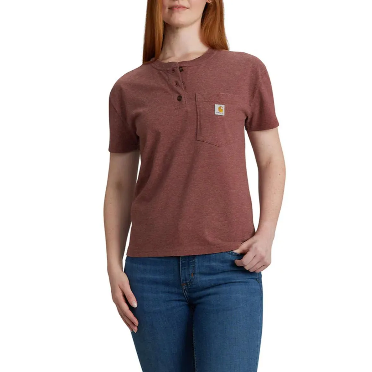 Mind Ease Women's Loose Fit Short-Sleeve Heavyweight Henley T-Shirt