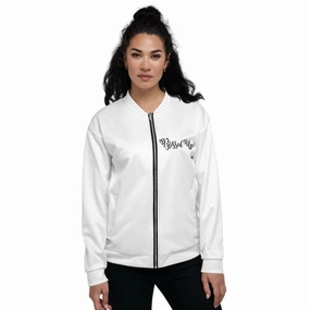 Womens Jacket - Blessed Up Graphic Text Bomber Jacket Classic Zip Up