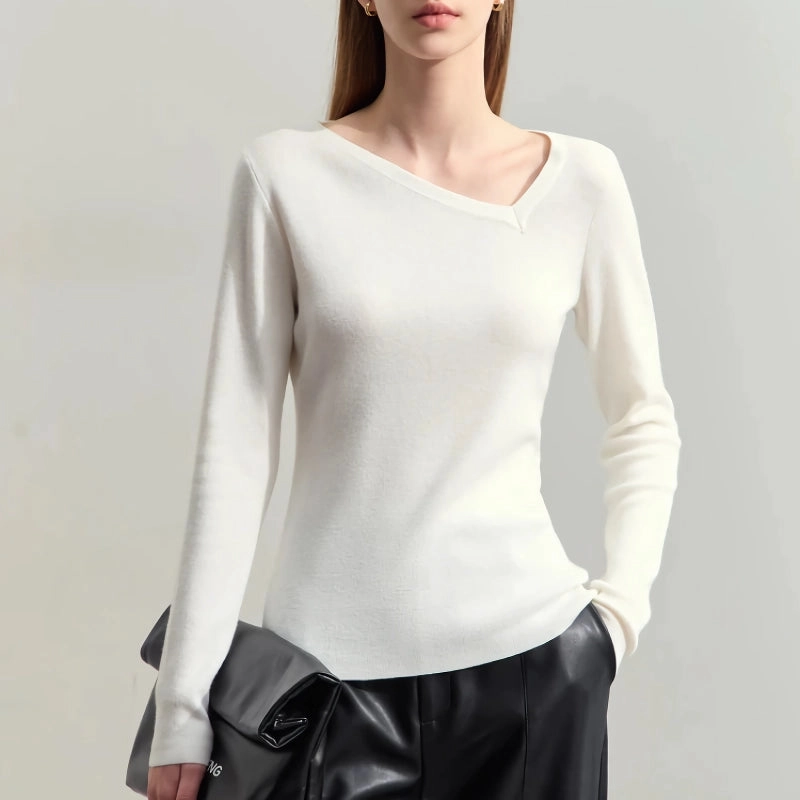 Autumn Asymmetrical Diagonal V-neck Slim Sweater LowMaintenance Fabric