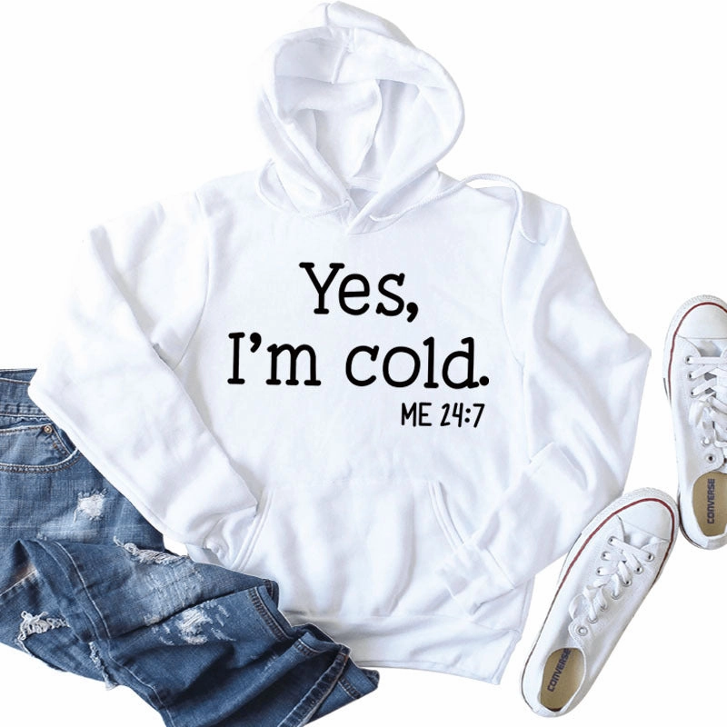 Blend Yes I'm Cold Me Lettered Casual Ladies New Loose Hooded Sweater Long-sleeved Shirt
