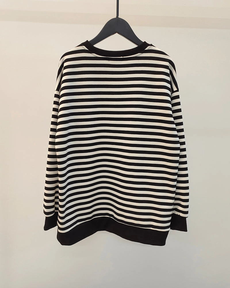 Yiyiyouni Knitted Thick Casual Striped Pullovers Women Cold Day Wear