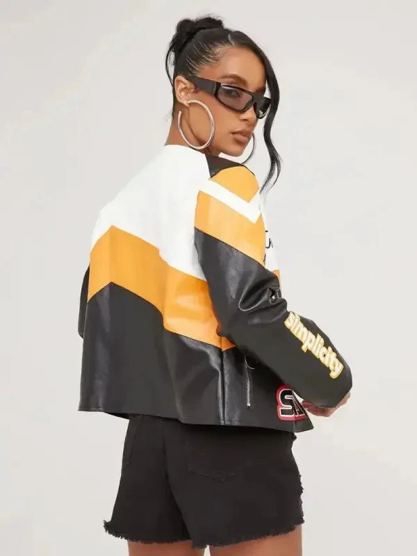 Zip Up Leather Jacket Casual Fit Layer Multi Pocket System