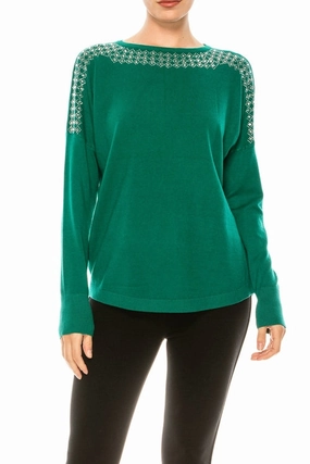 Slip Resistant Grip Buttery Soft Handfeel Aaeda Long Sleeve Rhinestone Sweater Top (Additional Colors)